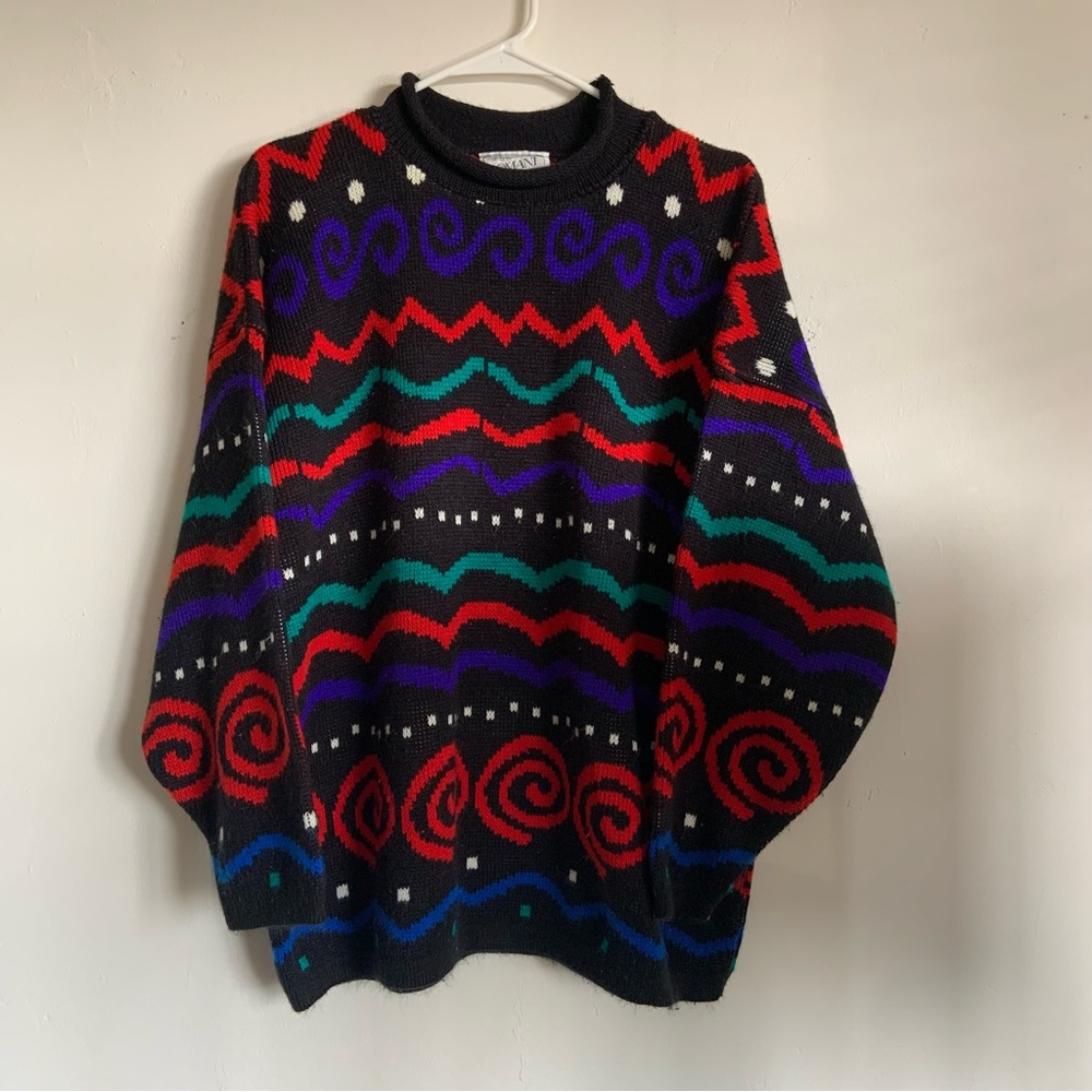 Vintage 1980's Domani Sweater Ski Jumper Womens L Black Made in USA